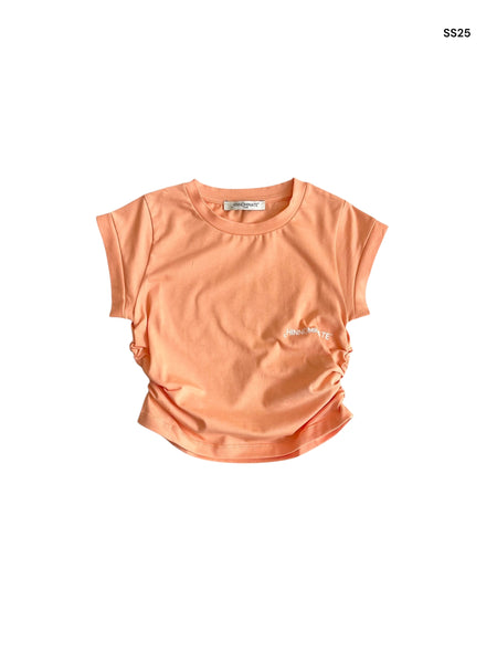 T-shirt cropped pesca con logo per bambina