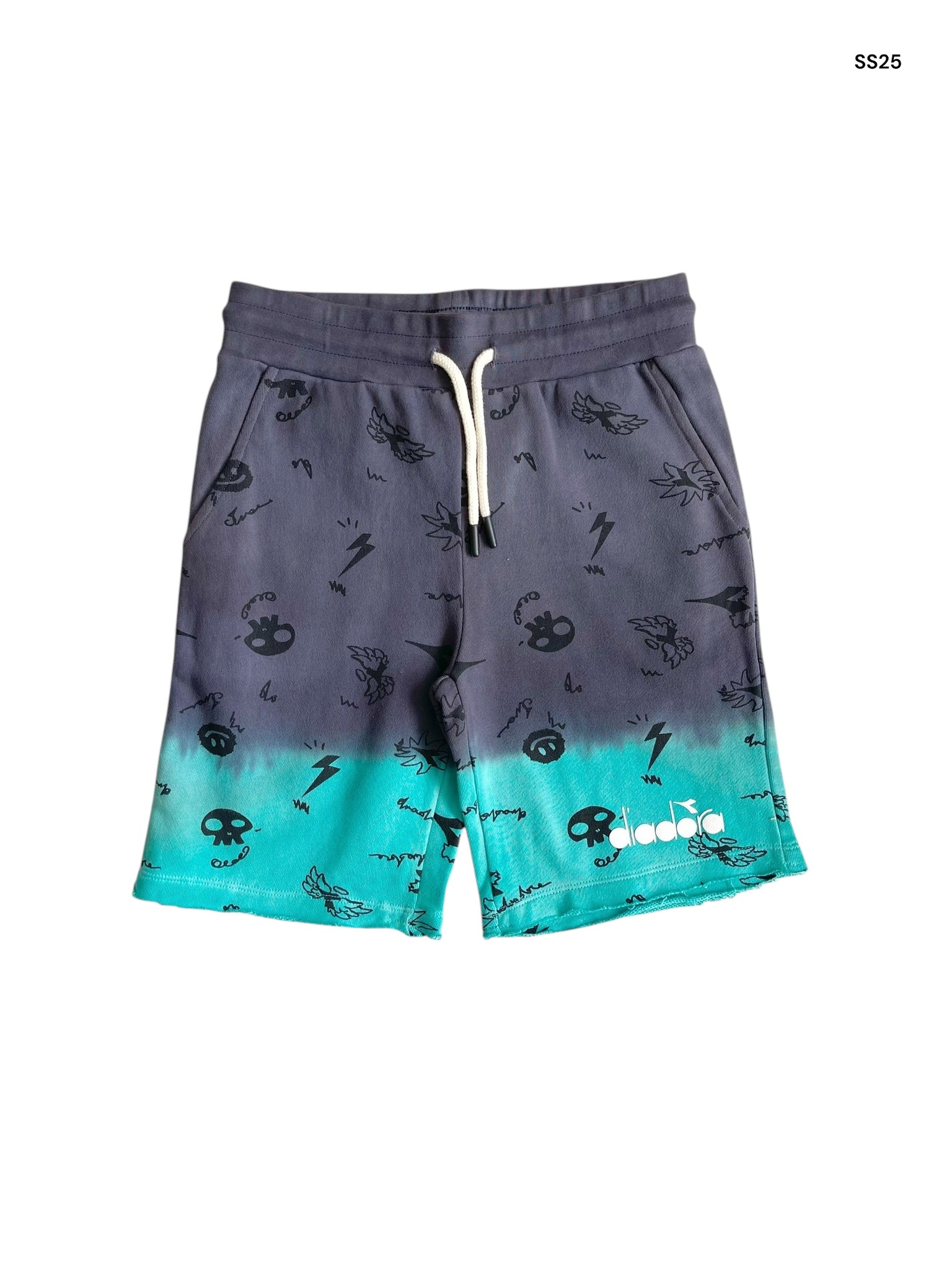 Bermuda in felpa sfumato nero/petrolio con logo per bambino