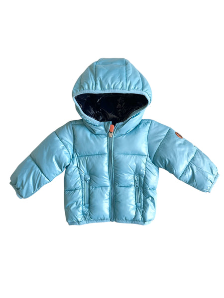 Piumino azzurro con cappuccio per neonati