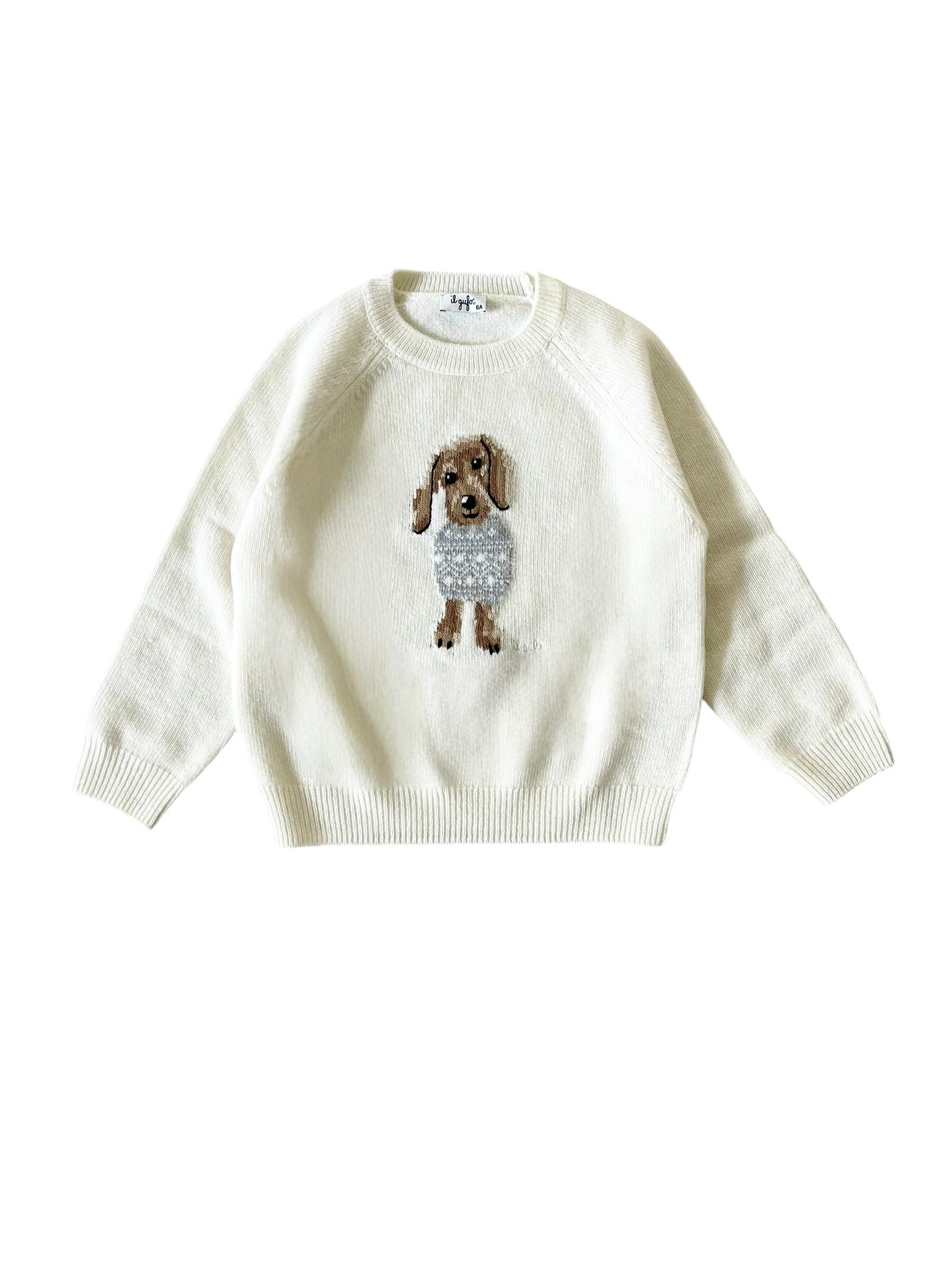 Maglione panna con bassotto per neonati e bambini