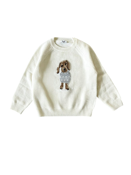 Maglione panna con bassotto per neonati e bambini