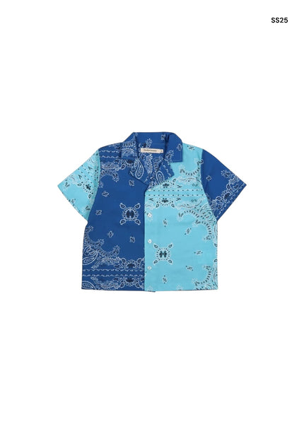 Camicia con stampa bandana cobalto e azzurra per bambino