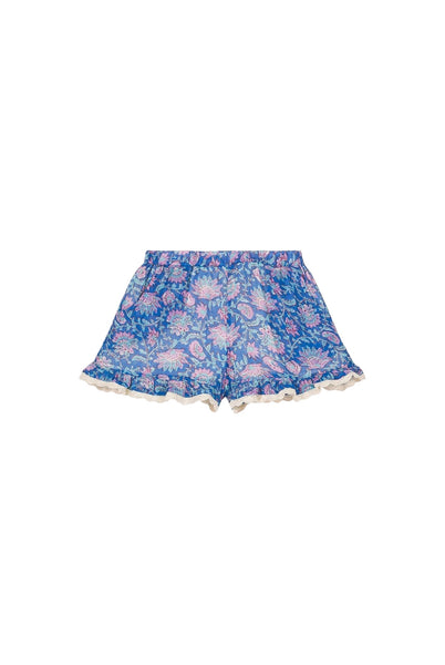 Shorts blu con stampa floreale per neonata e bambina