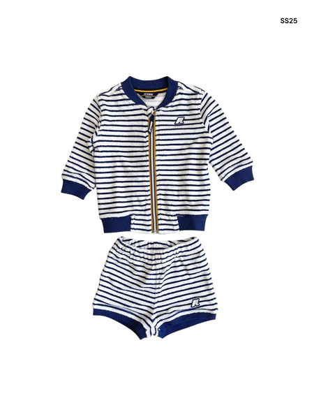 Completo in spugna bianco a righe blu per neonato