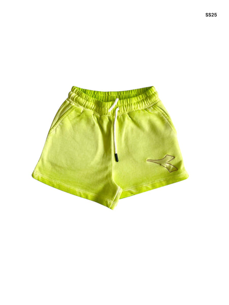 Short in felpa lime con logo per bambina