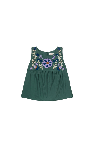 Blusa verde con ricami per neonata e bambina