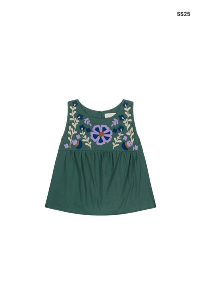 Blusa verde con ricami per neonata e bambina