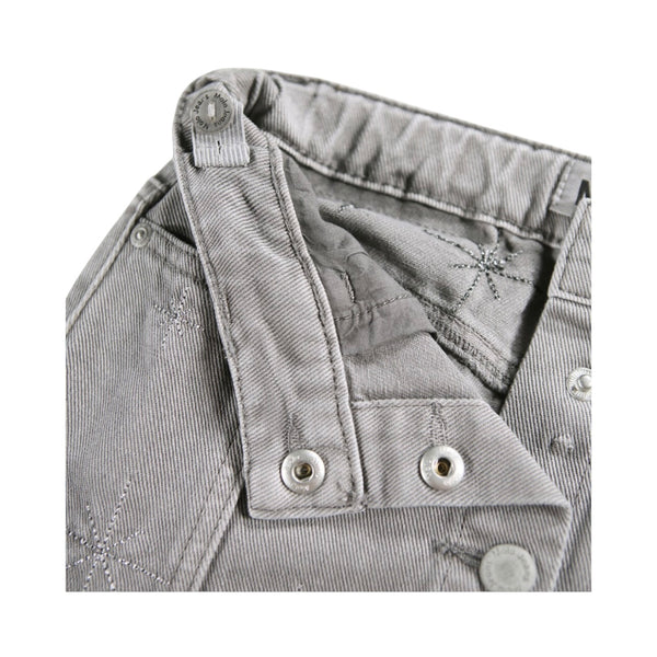 Gonna in denim grigio con ricami argentati per bambina