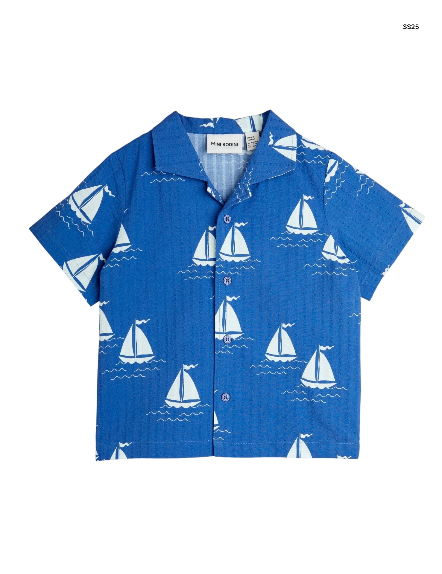 Camicia blu con stampa barche all over per bambino