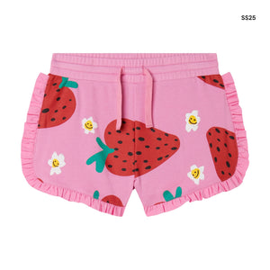 Short rosa con stampa fragole all over per bambina