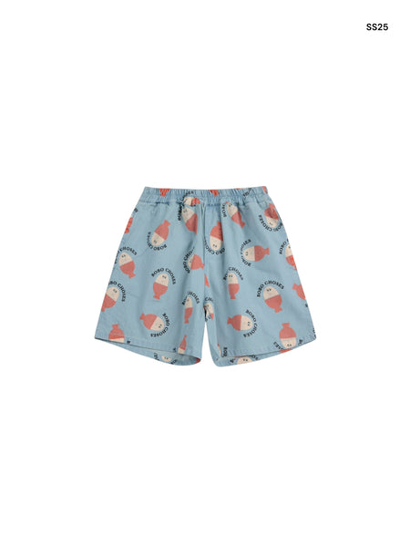 Short azzurro con stampa all over per neonati e bambini