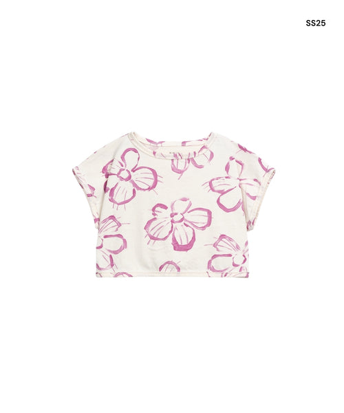 T-shirt panna con stampa all over per bambina