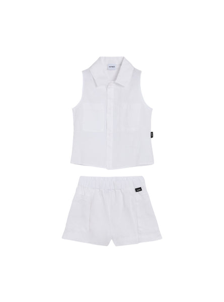 Completo bianco in lino per bambina