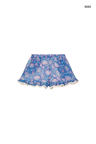 Shorts blu con stampa floreale per neonata e bambina