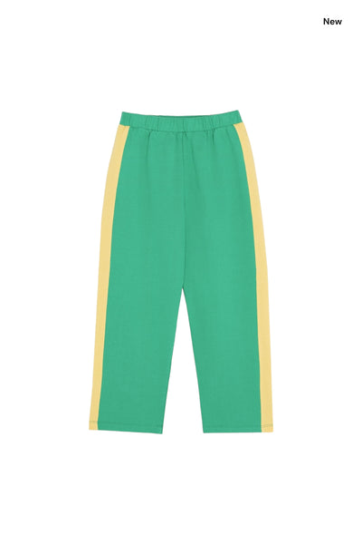 Pantalone in felpa verde con banda gialla per bambini