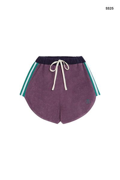 Short in spugna color block viola per bambini