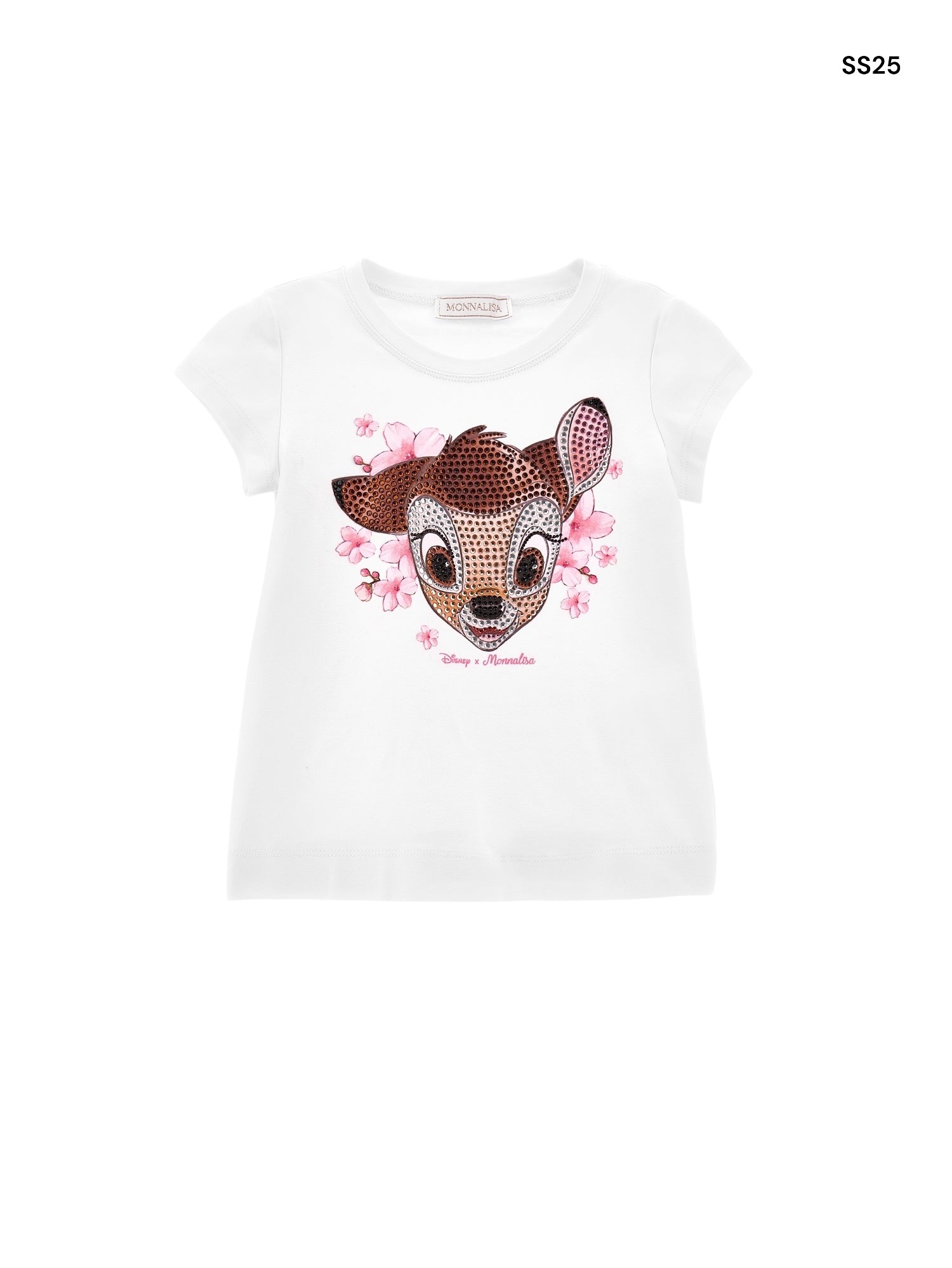 T-shirt bianca con stampa e strass per  neonata e bambina