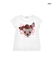 T-shirt bianca con stampa e strass per  neonata e bambina