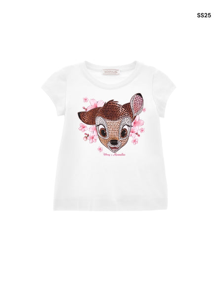 T-shirt bianca con stampa e strass per  neonata e bambina