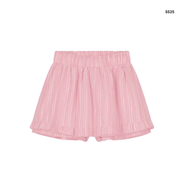 Gonna rosa con righe ricamate per bambina