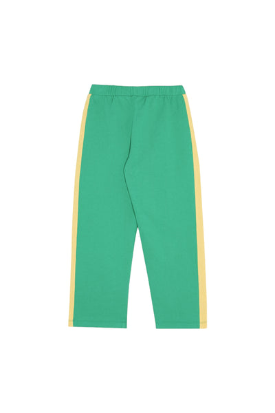 Pantalone in felpa verde con banda gialla per bambini