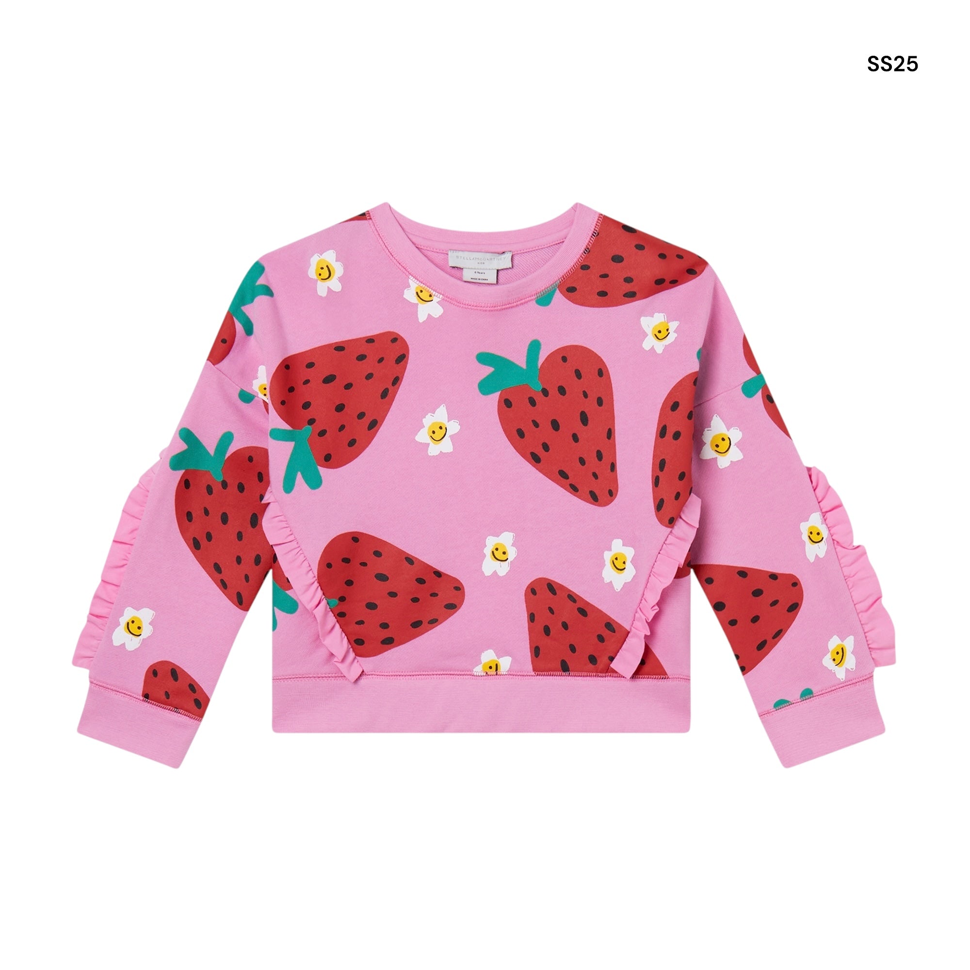 Felpa rosa con stampa fragole all over  per bambina