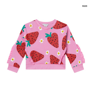 Felpa rosa con stampa fragole all over  per bambina