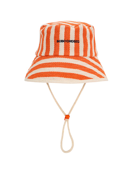 Cappello alla pescatora a righe panna e arancioni con logo per neonati e bambini