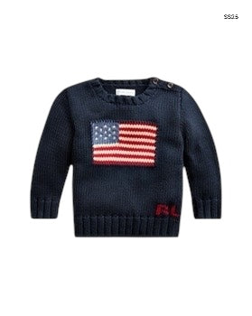 Maglia blu con bandiera americana per neonati