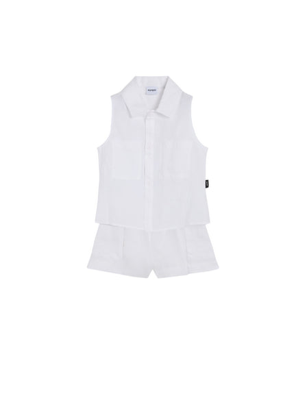 Completo bianco in lino per bambina