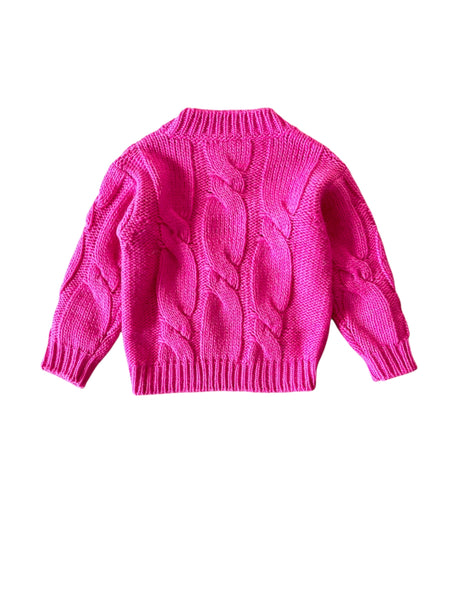 Maglione a trecce fucsia per bambina
