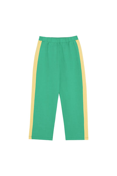 Pantalone in felpa verde con banda gialla per bambini