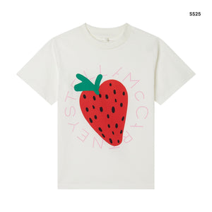 T-shirt bianca con stampa fragola per bambina
