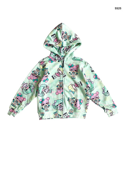 Felpa multicolor aperta con stampa all over per neonata e bambina