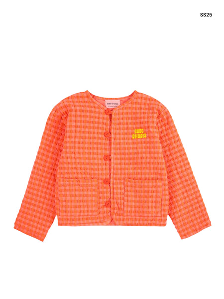 Giacca imbottita vichy arancio e fucsia per neonata e bambina
