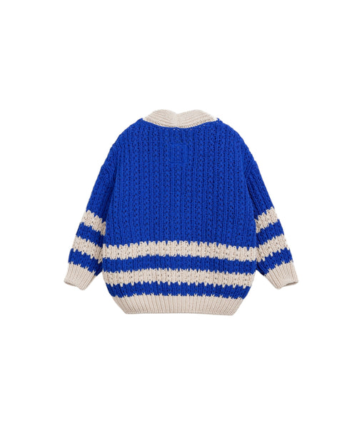 Cardigan in maglia écru e blu per bambino