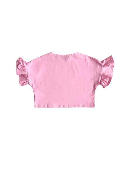 T-shirt cropped rosa con stampa per neonata e bambina