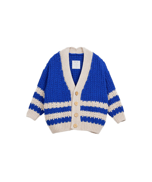 Cardigan in maglia écru e blu per bambino