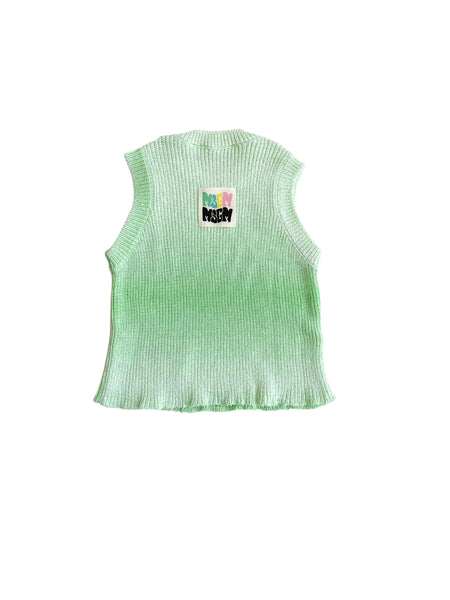 Canotta in maglia verde con logo per bambina