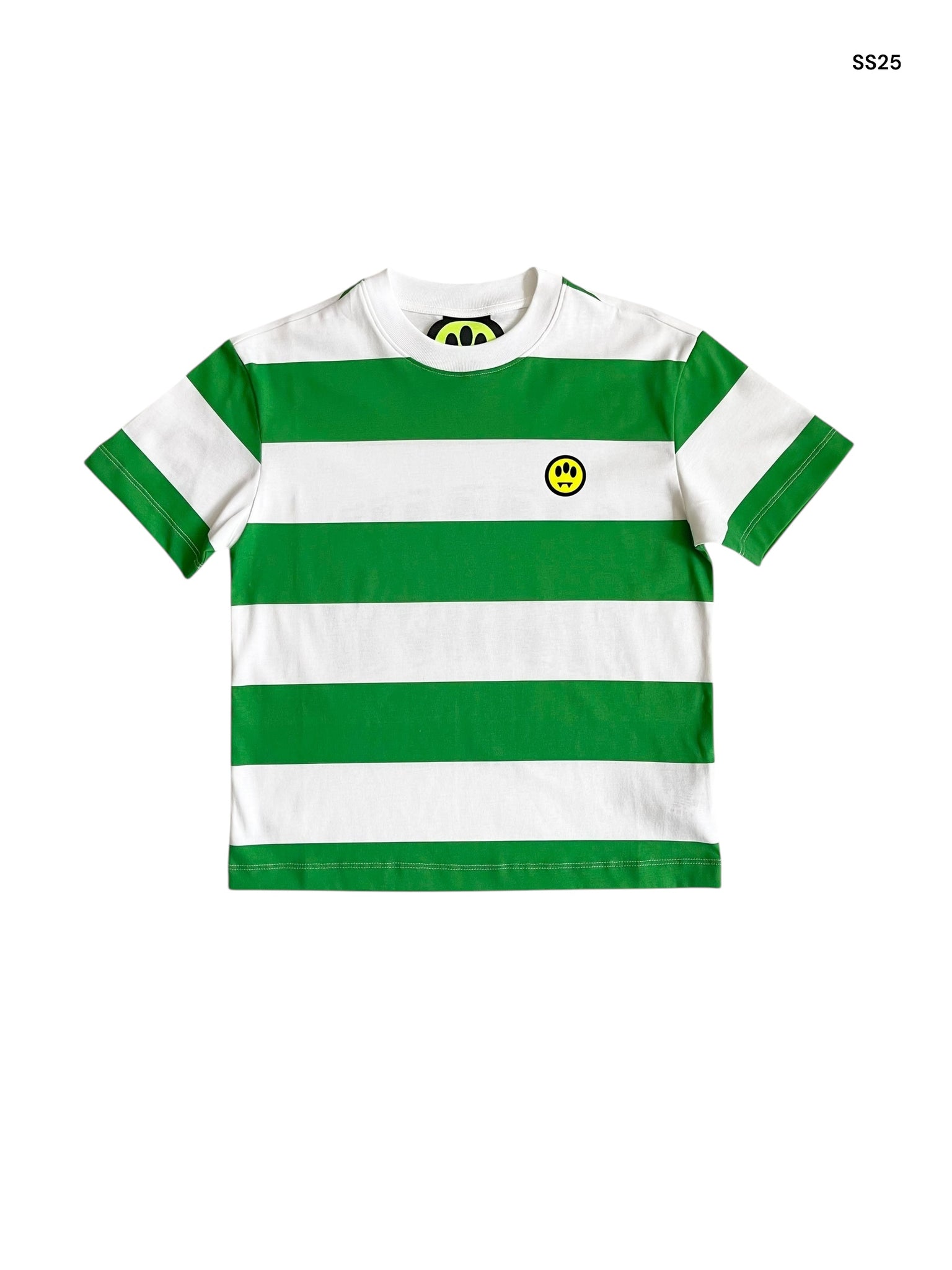 T-shirt a righe bianche e verdi con logo per bambini