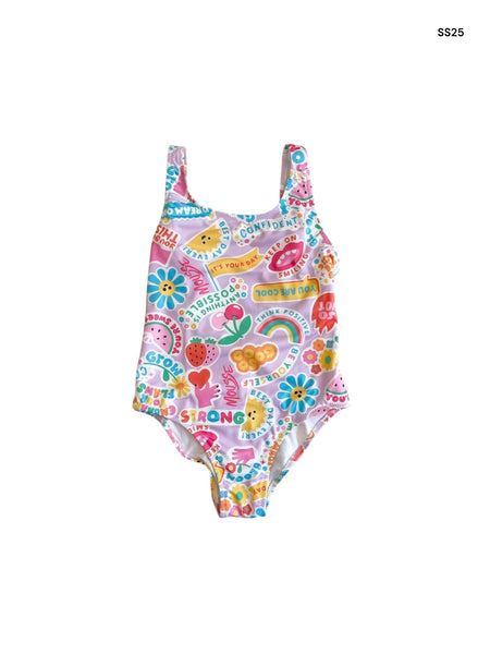 Costume intero con stampa all over multicolor per neonata e bambina