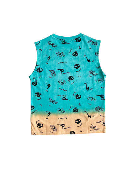 T-shirt smanicata effetto sfumato petrolio/arancione per bambino
