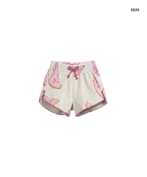 Short in spugna écru con stampa all over per neonata