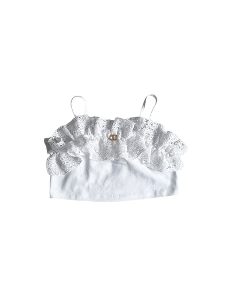 Top bianco con pizzo per bambina
