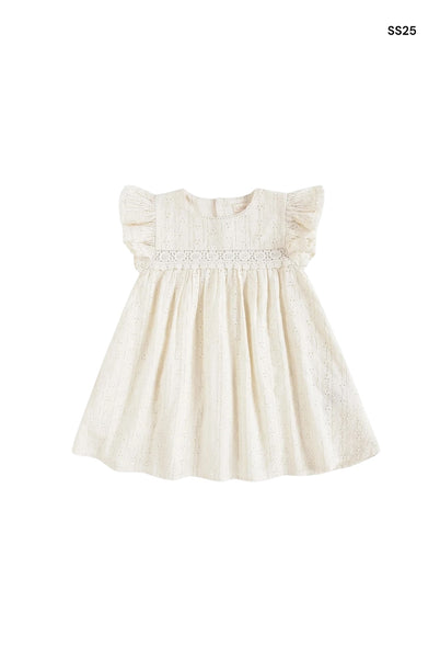 Abito panna con ricami e lurex per neonata
