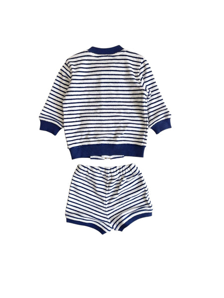 Completo in spugna bianco a righe blu per neonato