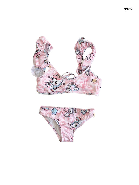 Bikini rosa con stampa all over per neonata e bambina