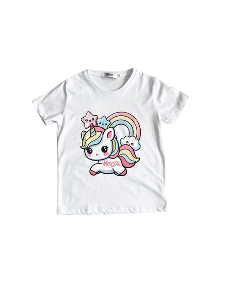 T-shirt bianca con stampa per neonata e bambina