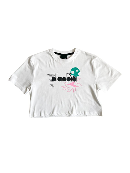 T-shirt cropped bianca con logo per bambina