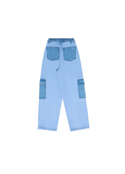 Jeans cargo in denim blu medio per bambini